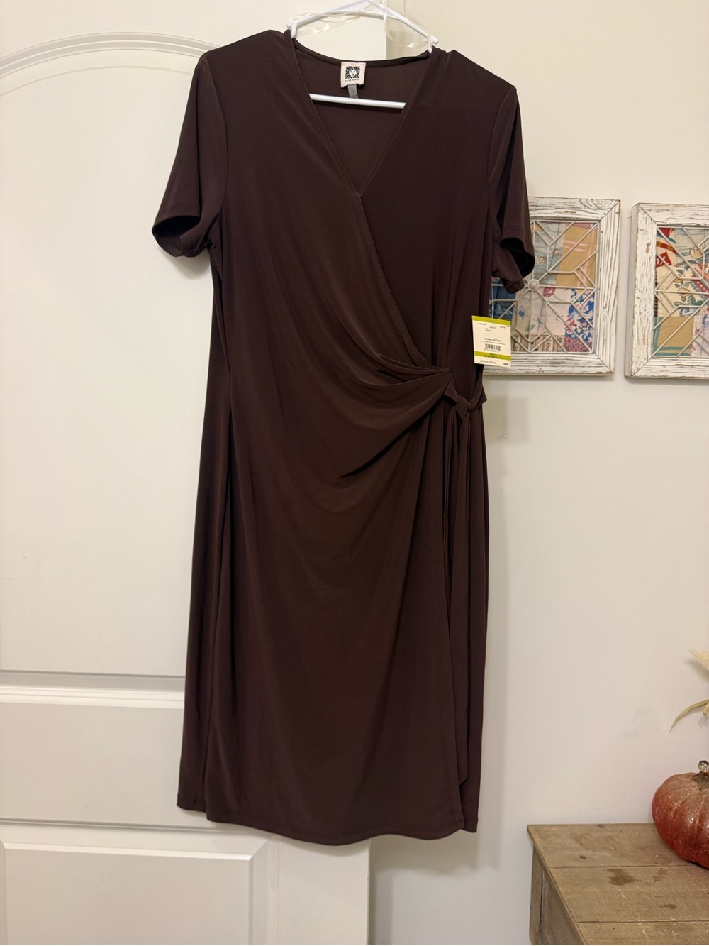 Anne Klein Brown Wrap-Knot Midi Dress